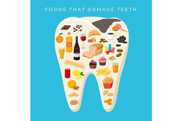 unhealthy foods inside a massive tooth