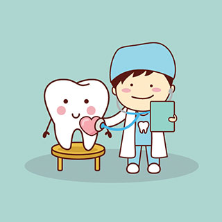 Happy Tooth with dentist cartoon