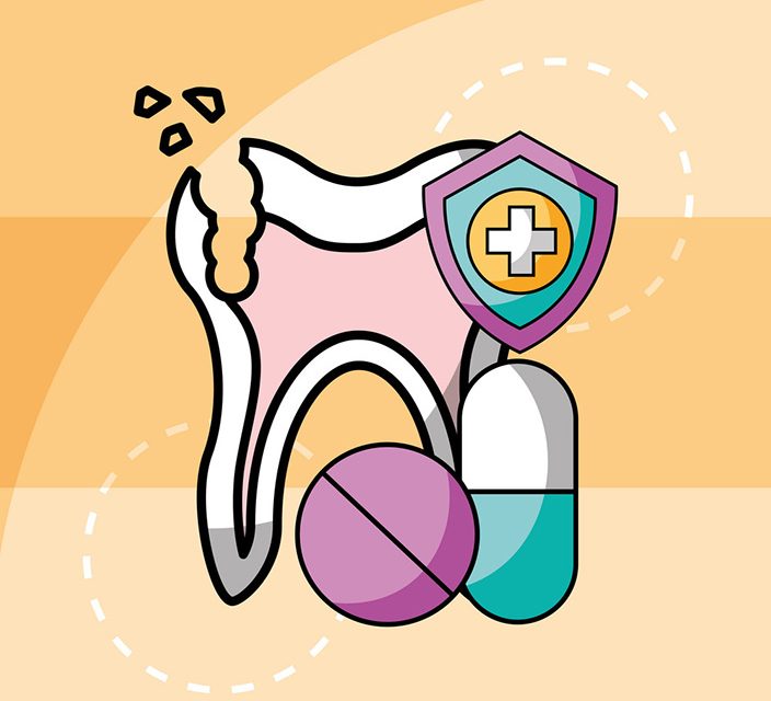 broken tooth and capsule pills medication