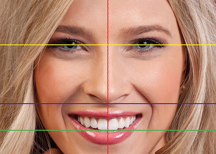 woman's face with lines of different colors