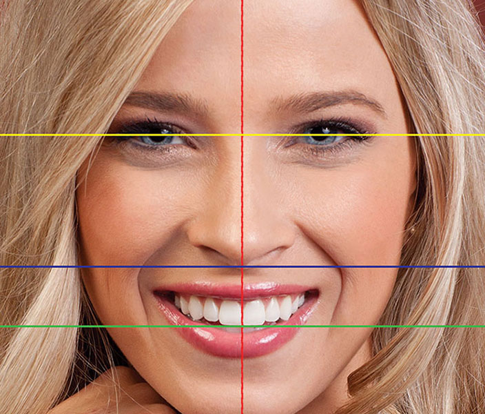 woman's face with lines of different colors