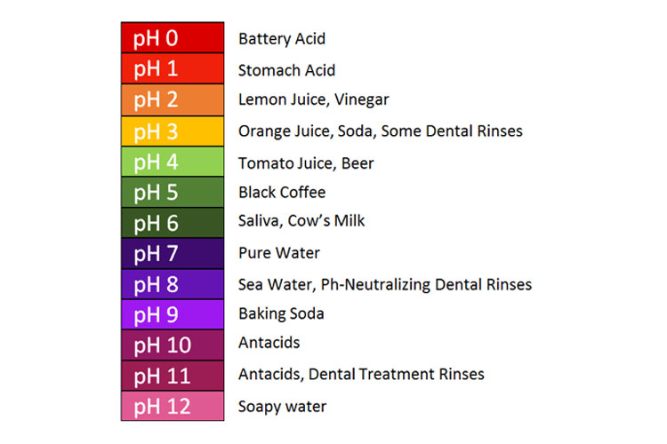 pH scale chart with different substances and their corresponding pH levels