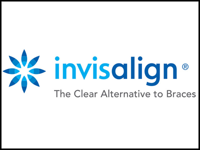 a invisalign logo with blue colorization in a white background